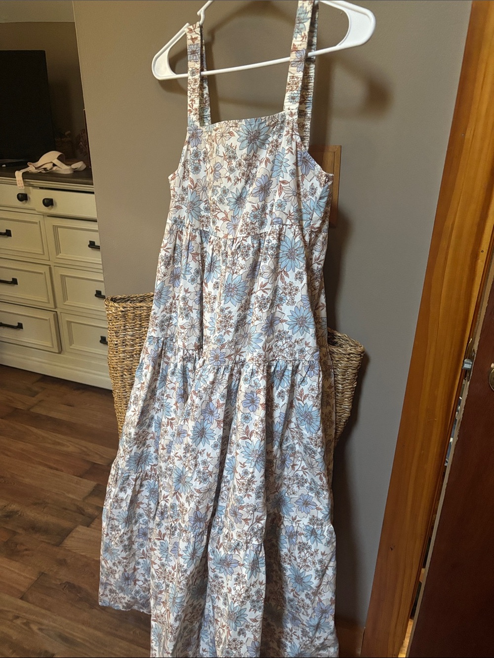 Floral Tiered Cotton Sundress - Blue & Cream